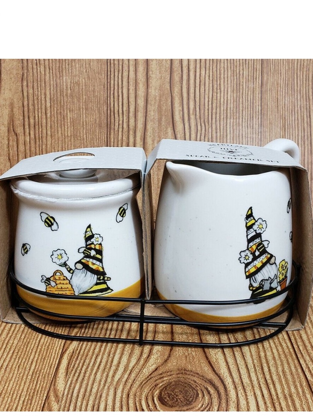 Heartland “HIVE” Gnome & Honey Bees Ceramic Sugar and Creamer Set NIP